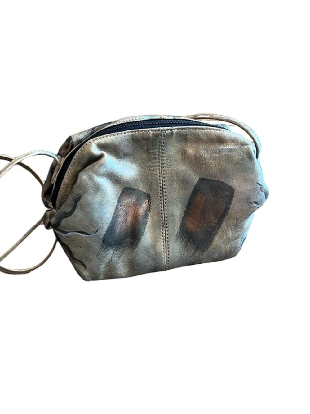 Vintage BOTARY Artsy Painted whimsy Abstract Design Leather Crossbody Bag